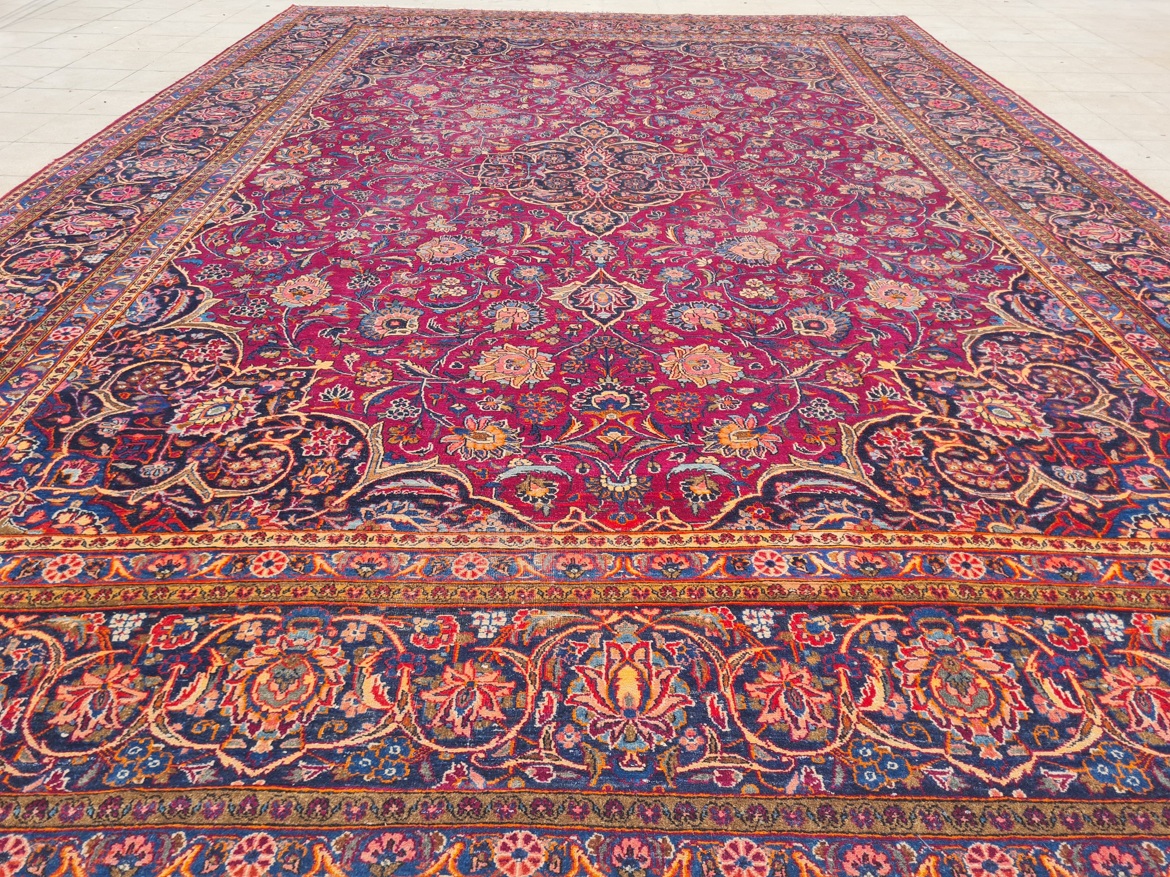 16 x 11 Ft. Authentic Vintage Persian Kashan Hand Knotted Fine Wool Area Rug - BR2661