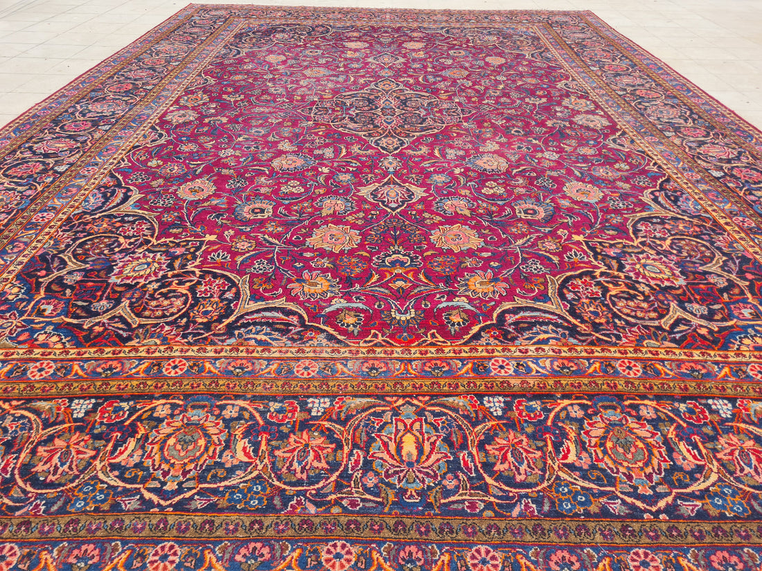 16 x 11 Ft. Authentic Vintage Persian Kashan Hand Knotted Fine Wool Area Rug - BR2661