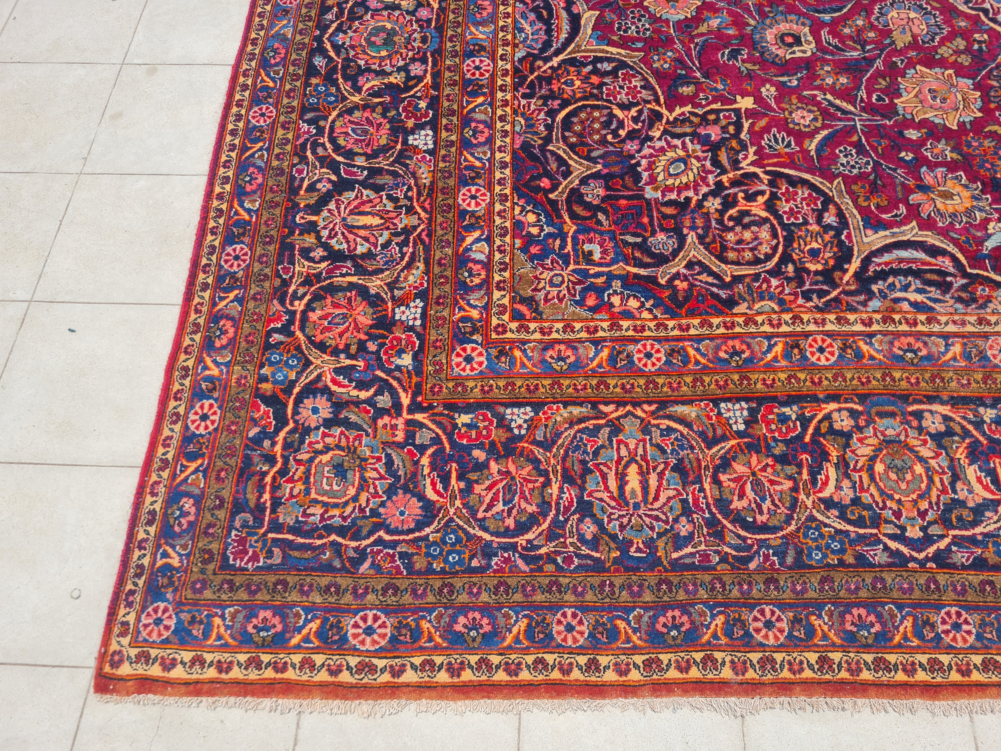 16 x 11 Ft. Authentic Vintage Persian Kashan Hand Knotted Fine Wool Area Rug - BR2661