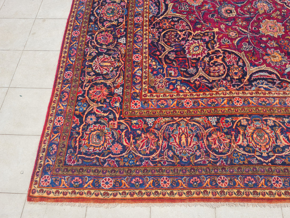 16 x 11 Ft. Authentic Vintage Persian Kashan Hand Knotted Fine Wool Area Rug - BR2661