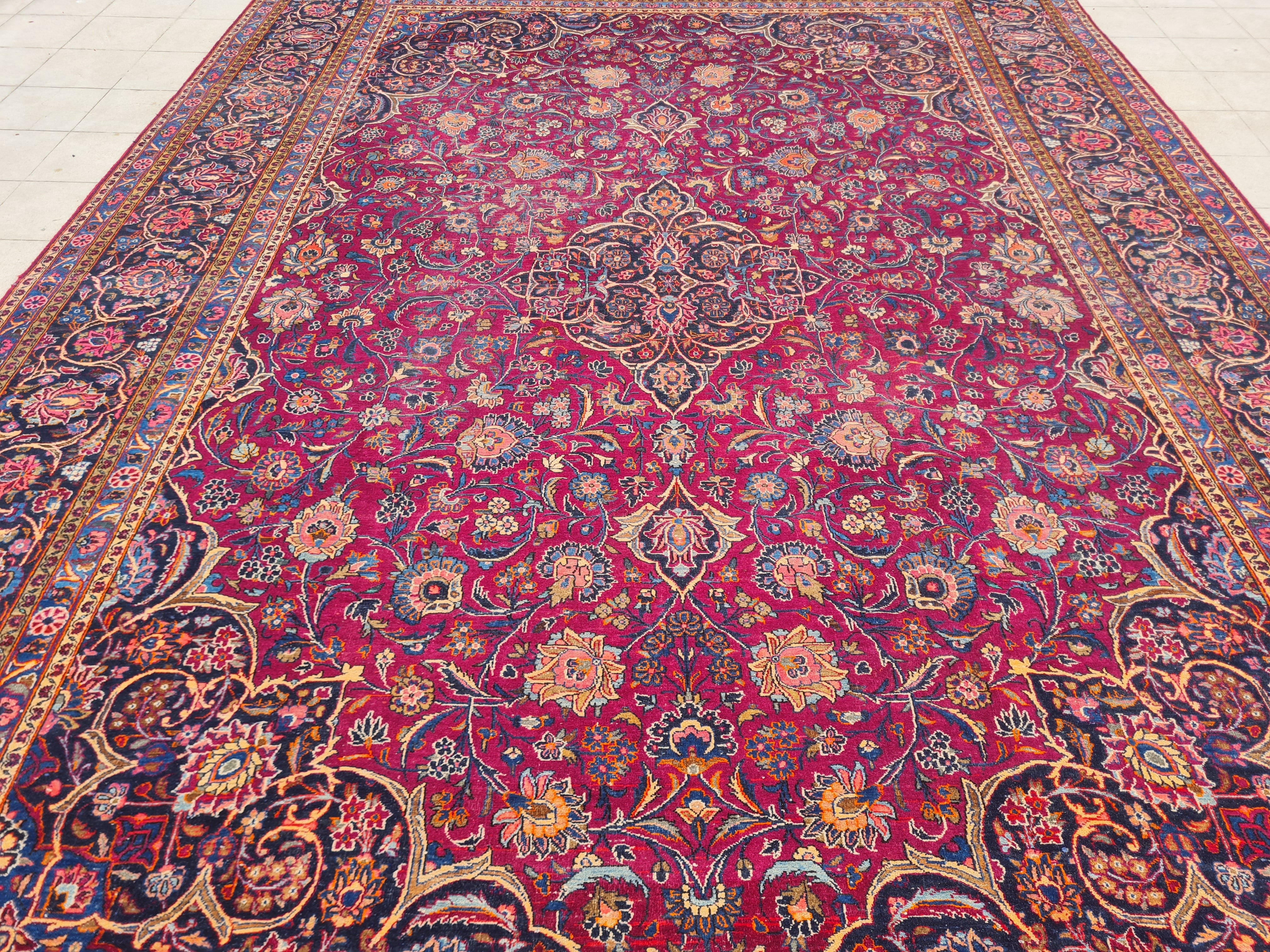 16 x 11 Ft. Authentic Vintage Persian Kashan Hand Knotted Fine Wool Area Rug - BR2661