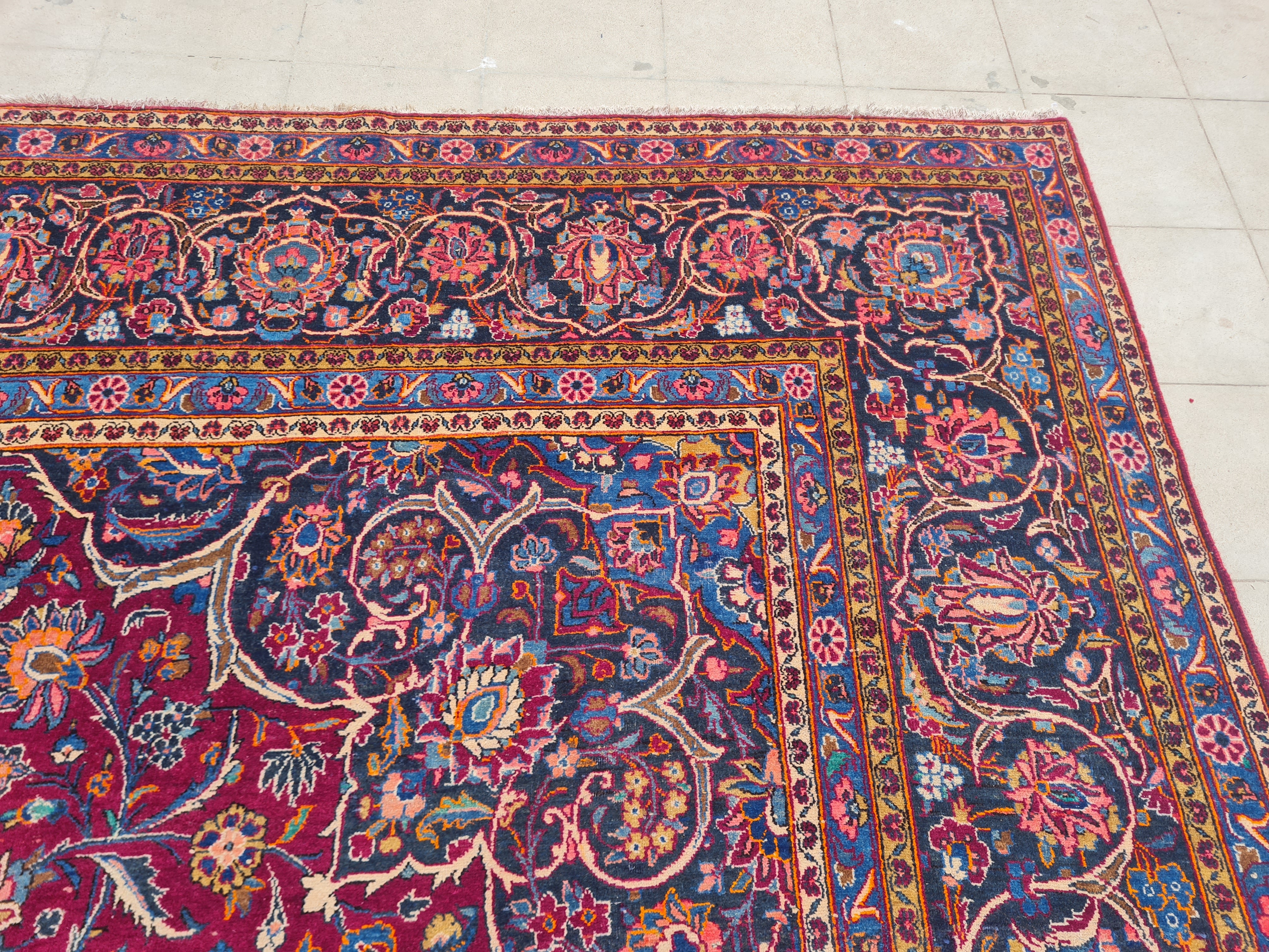 16 x 11 Ft. Authentic Vintage Persian Kashan Hand Knotted Fine Wool Area Rug - BR2661