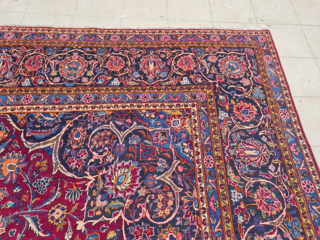 16 x 11 Ft. Authentic Vintage Persian Kashan Hand Knotted Fine Wool Area Rug - BR2661