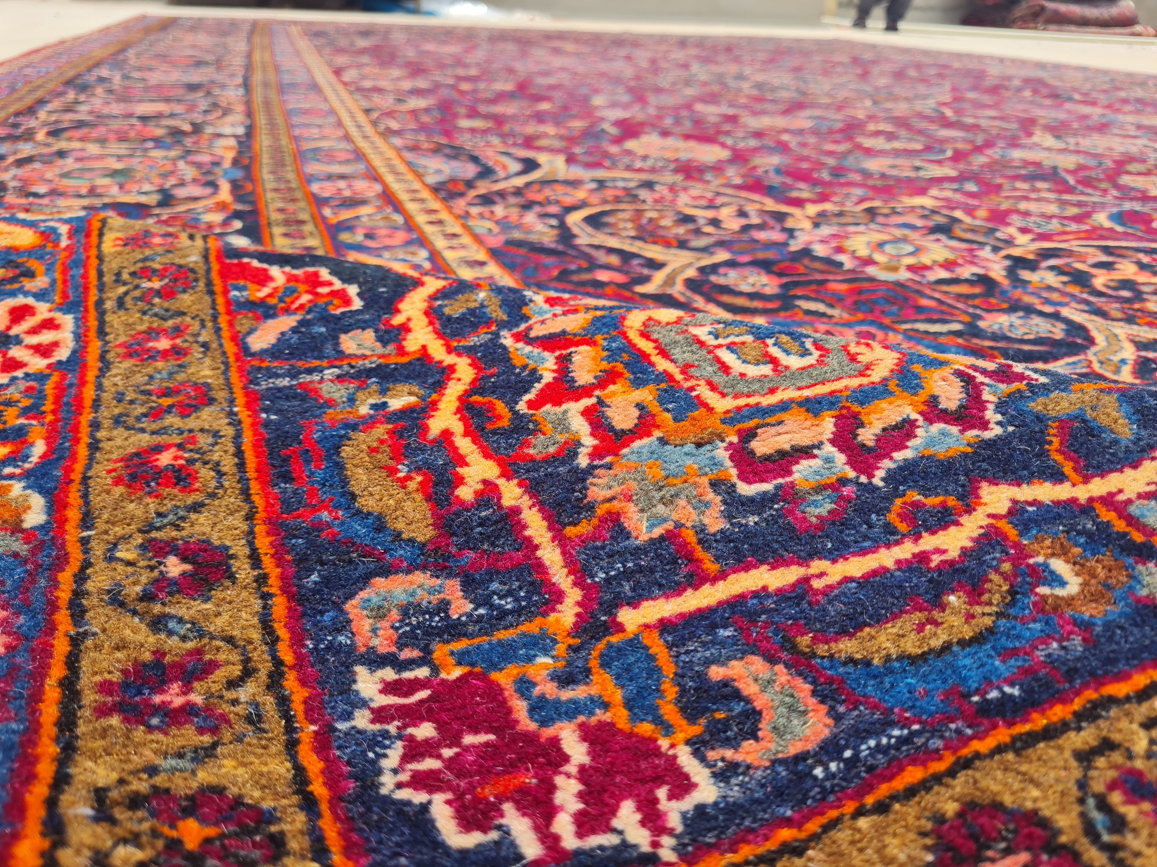 16 x 11 Ft. Authentic Vintage Persian Kashan Hand Knotted Fine Wool Area Rug - BR2661