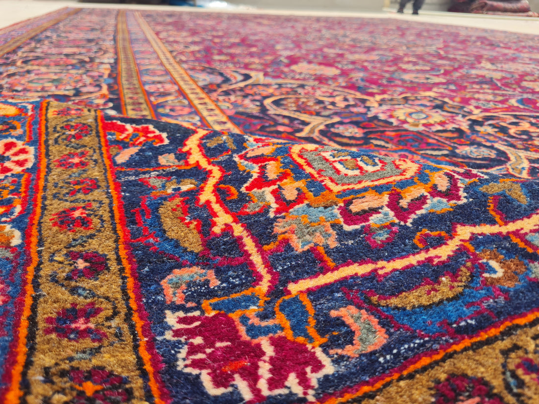 16 x 11 Ft. Authentic Vintage Persian Kashan Hand Knotted Fine Wool Area Rug - BR2661