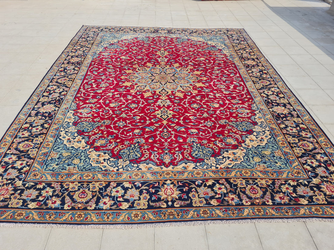 12' x 9' Authentic Vintage Persian Najafabad Isfahan Hand Knotted Fine Wool Area Rug BR2686