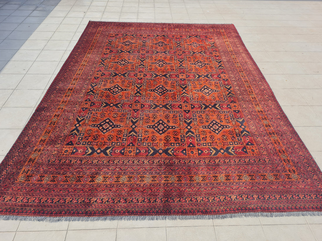 11' x 8' Ft. Authentic Vintage Persian Kashan Geometric Design Hand Knotted Fine Wool Large Area Rug BR2510