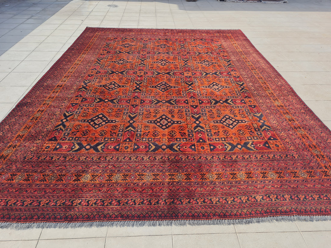 11' x 8' Ft. Authentic Vintage Persian Kashan Geometric Design Hand Knotted Fine Wool Large Area Rug BR2510