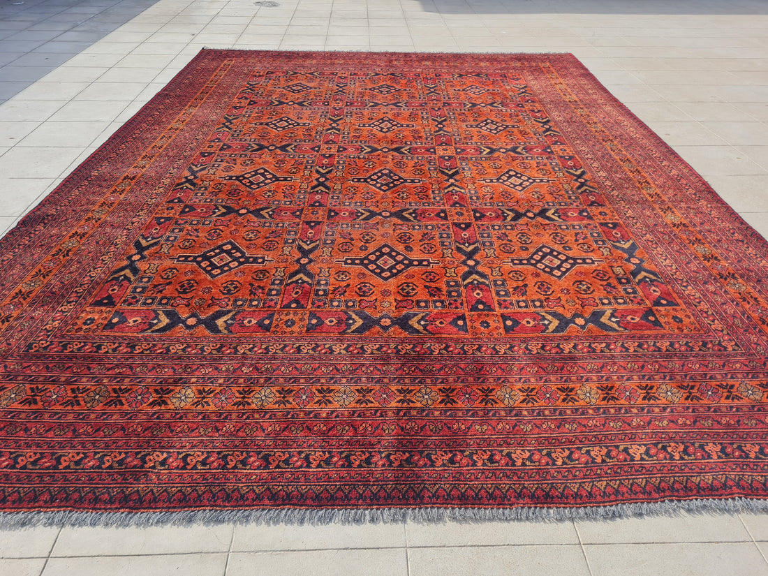 11' x 8' Ft. Authentic Vintage Persian Kashan Geometric Design Hand Knotted Fine Wool Large Area Rug BR2510