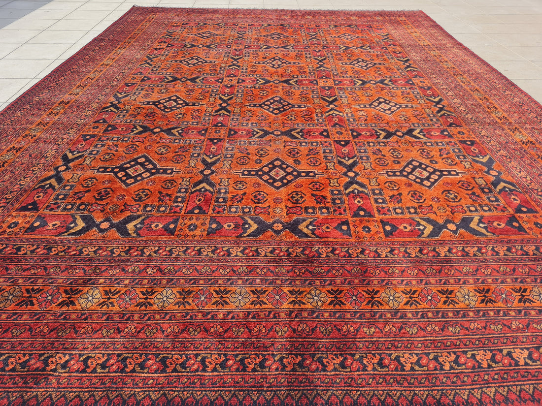 11' x 8' Ft. Authentic Vintage Persian Kashan Geometric Design Hand Knotted Fine Wool Large Area Rug BR2510