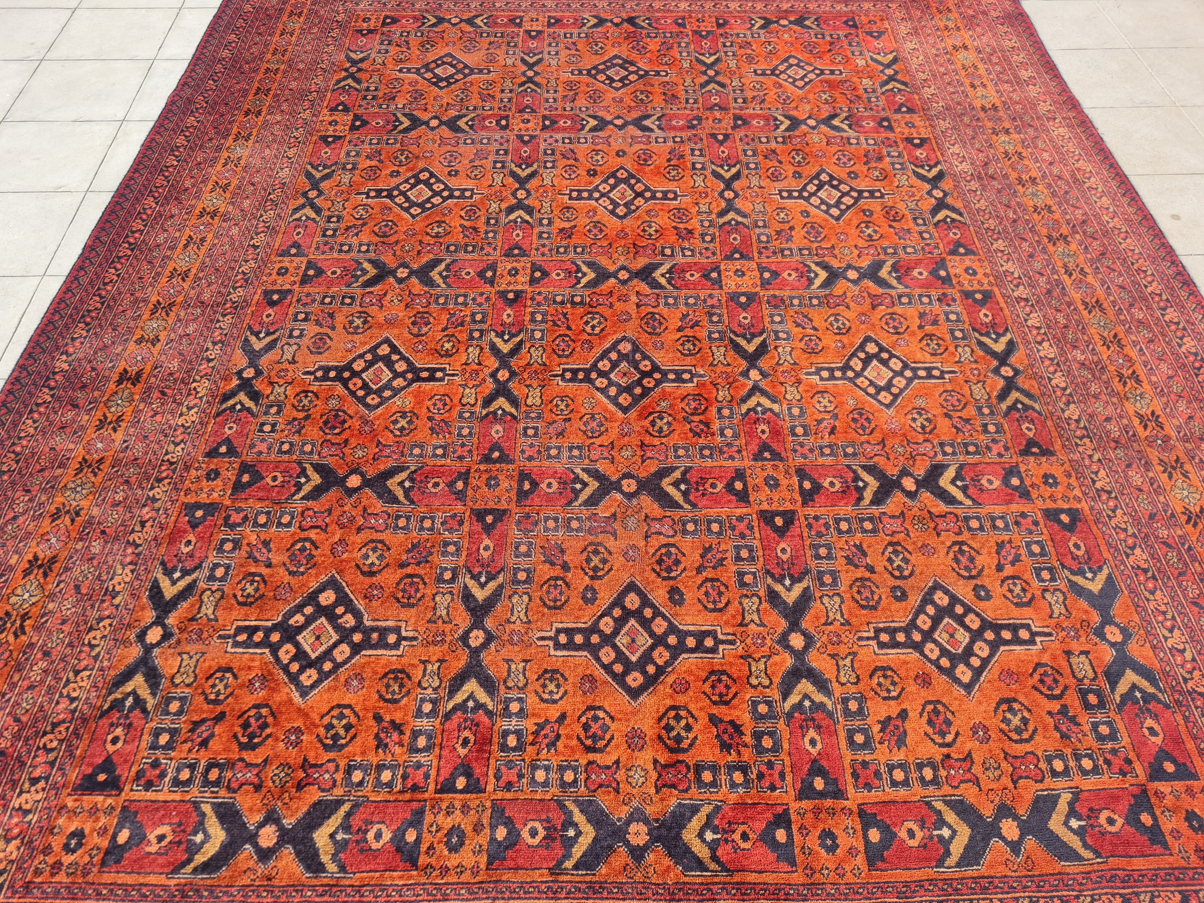 11' x 8' Ft. Authentic Vintage Persian Kashan Geometric Design Hand Knotted Fine Wool Large Area Rug BR2510