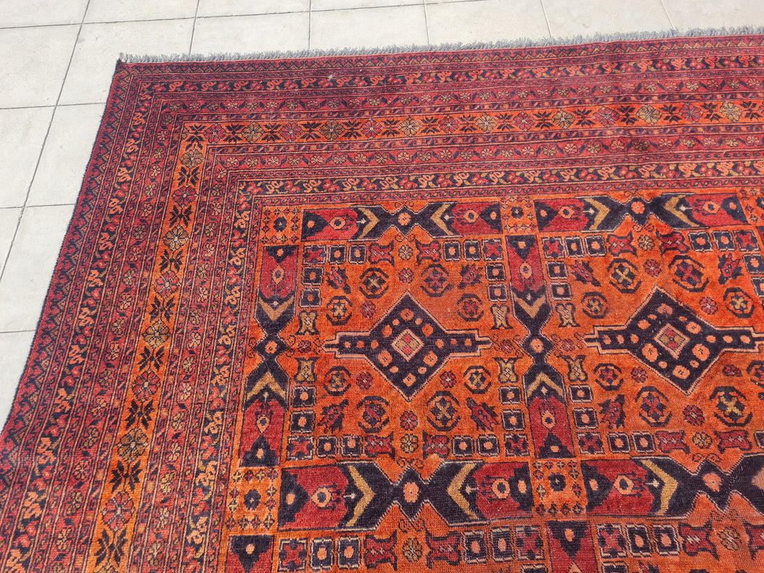 11' x 8' Ft. Authentic Vintage Persian Kashan Geometric Design Hand Knotted Fine Wool Large Area Rug BR2510