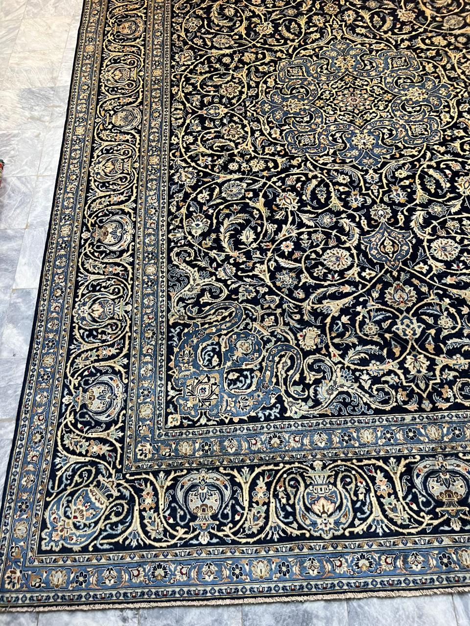 14' x 9.5' Ft. Authentic w/ Signature Vintage Persian Kashan Fine Wool Area Rug - BR1223