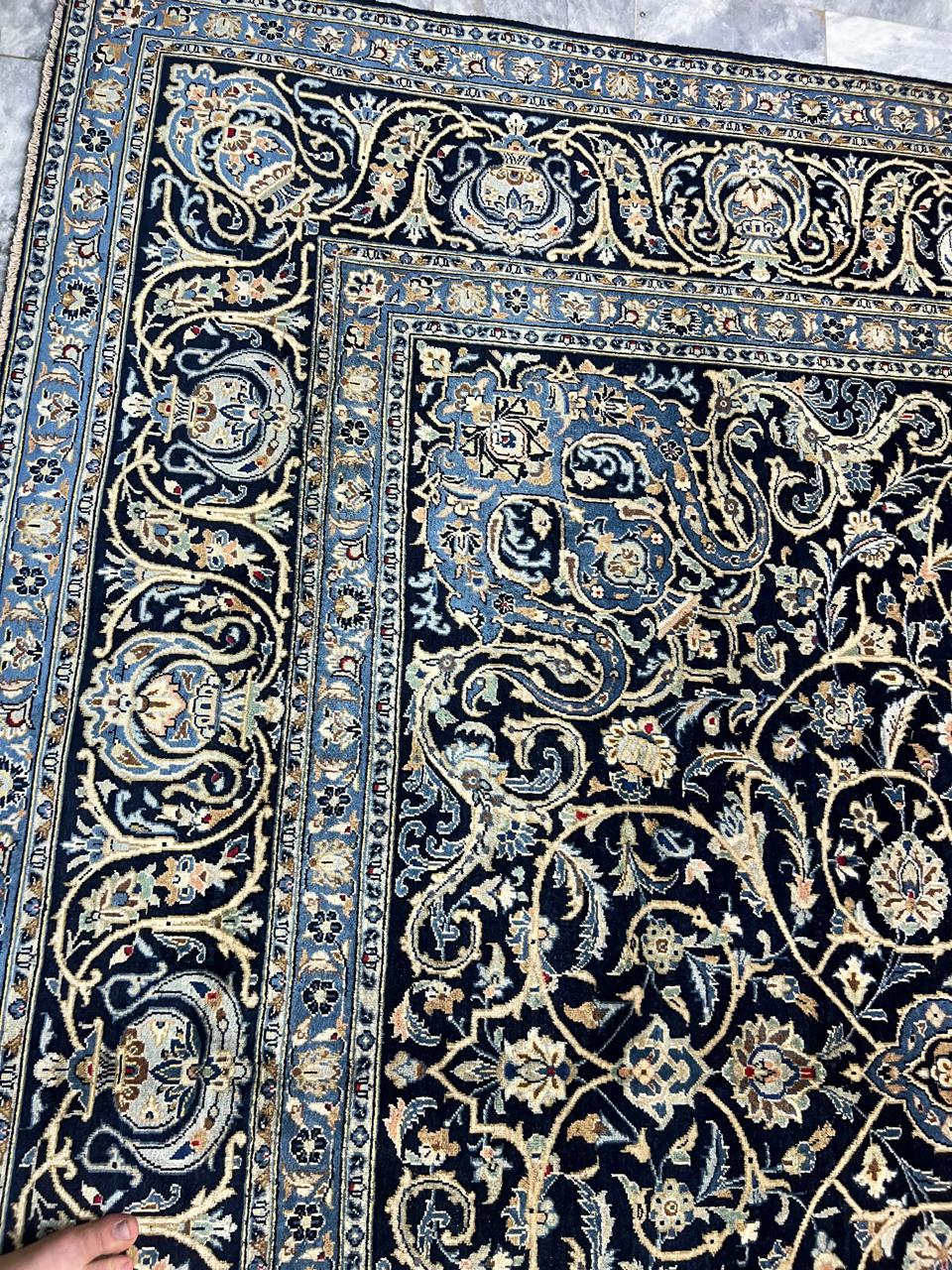 14' x 9.5' Ft. Authentic w/ Signature Vintage Persian Kashan Fine Wool Area Rug - BR1223