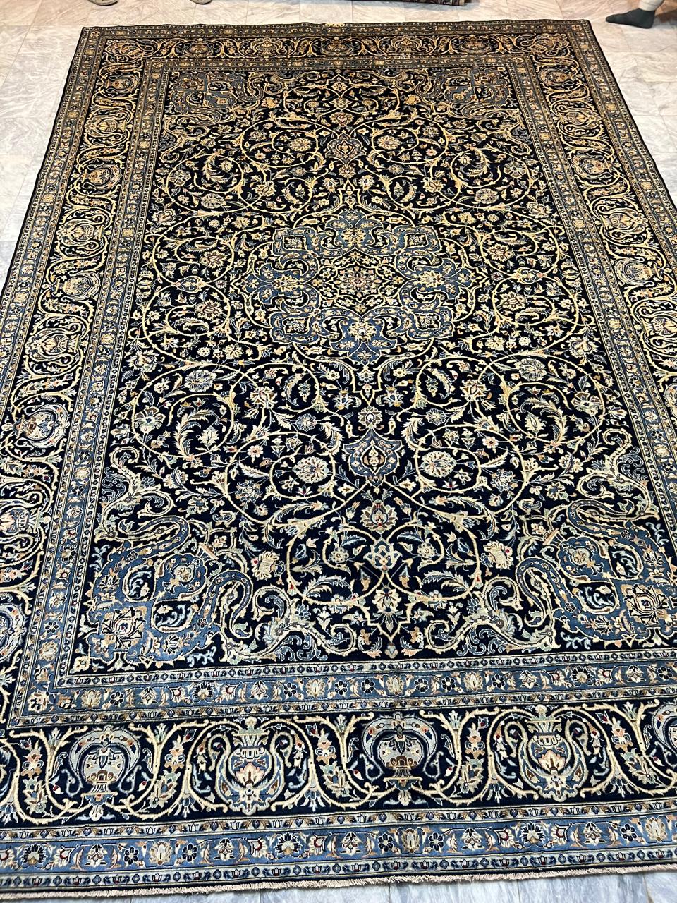 14' x 9.5' Ft. Authentic w/ Signature Vintage Persian Kashan Fine Wool Area Rug - BR1223