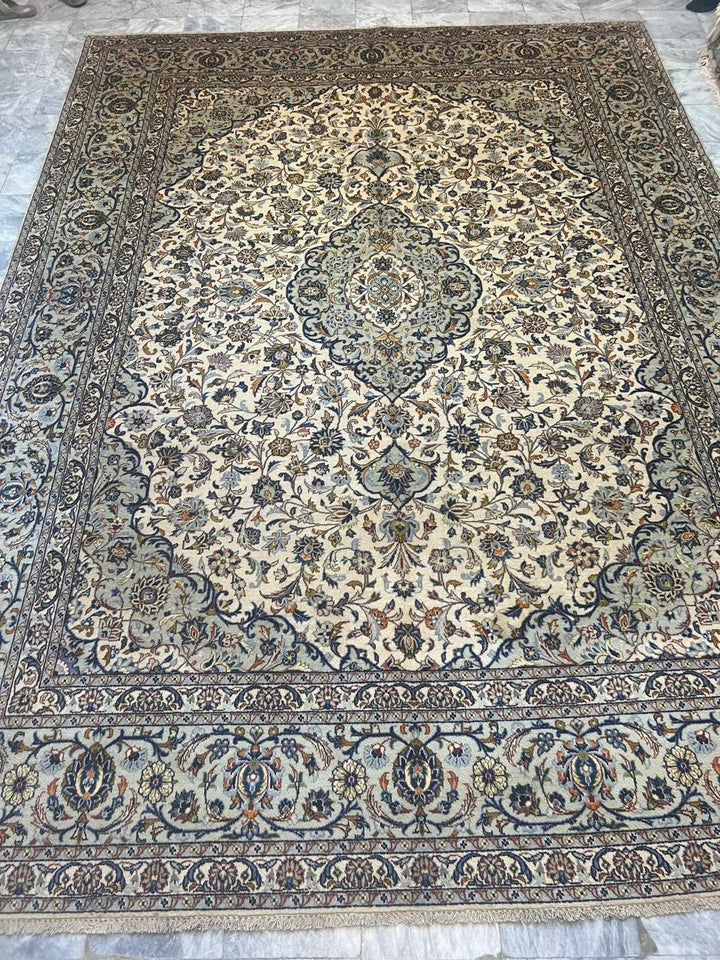 13' x 10' Ft. Authentic Vintage Persian White Kashan Fine Wool Area Rug - BR1225