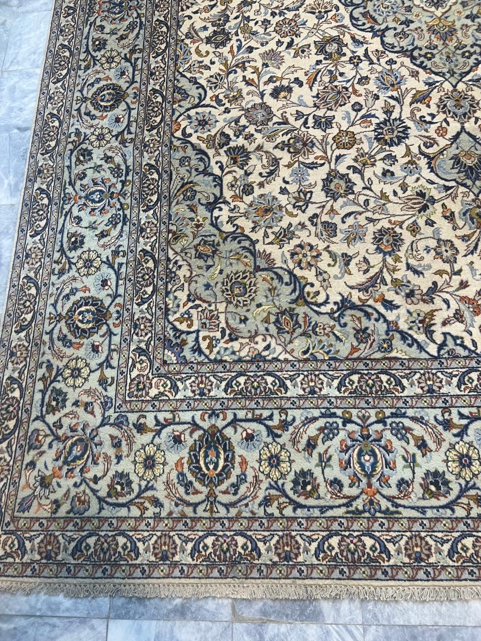 13' x 10' Ft. Authentic Vintage Persian White Kashan Fine Wool Area Rug - BR1225