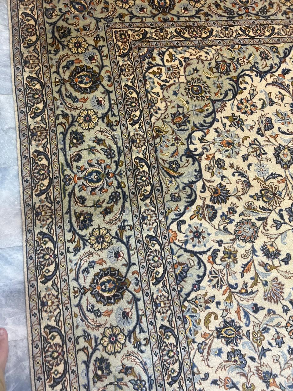 13' x 10' Ft. Authentic Vintage Persian White Kashan Fine Wool Area Rug - BR1225