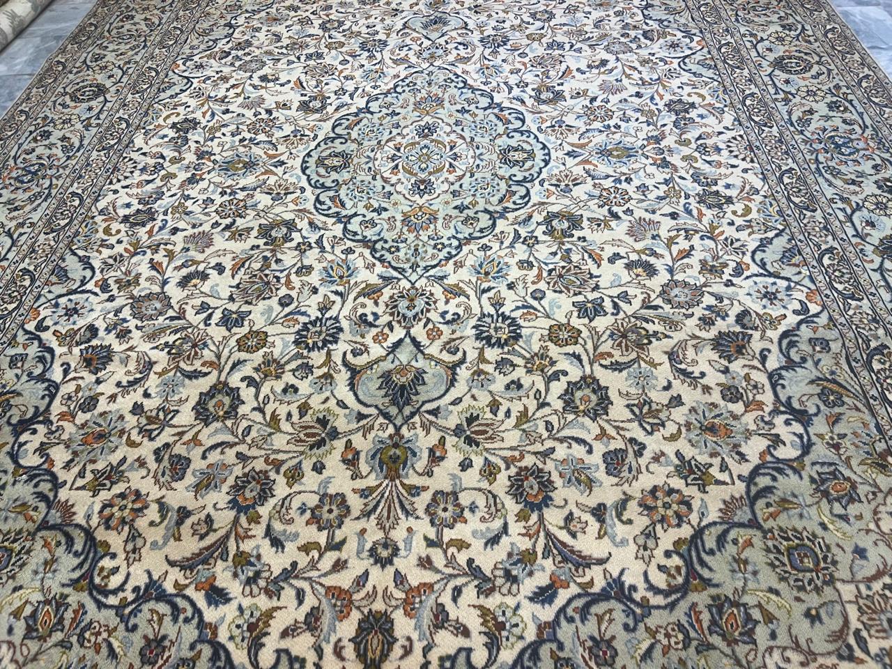 13' x 10' Ft. Authentic Vintage Persian White Kashan Fine Wool Area Rug - BR1225