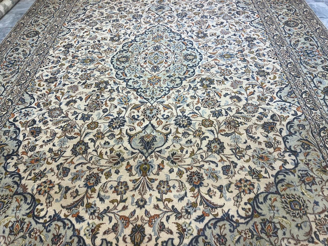 13' x 10' Ft. Authentic Vintage Persian White Kashan Fine Wool Area Rug - BR1225