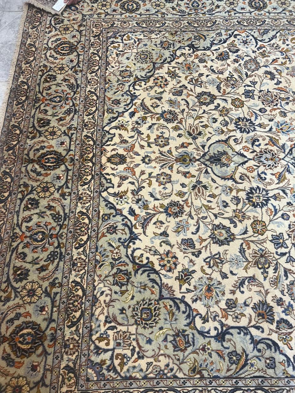 13' x 10' Ft. Authentic Vintage Persian White Kashan Fine Wool Area Rug - BR1225
