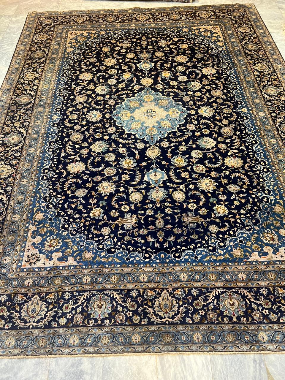 13' x 10' Ft. Authentic Vintage Persian Blue Kashan Fine Wool Area Rug - BR1226