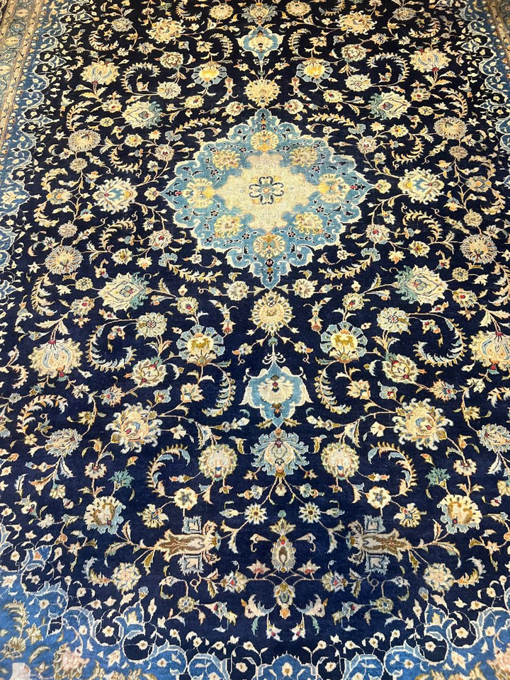 13' x 10' Ft. Authentic Vintage Persian Blue Kashan Fine Wool Area Rug - BR1226