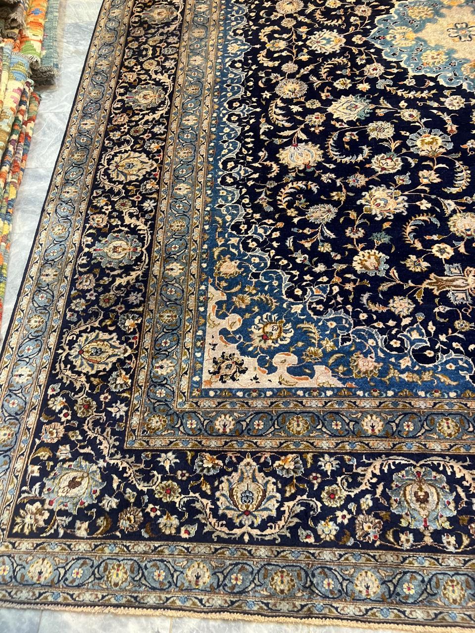 13' x 10' Ft. Authentic Vintage Persian Blue Kashan Fine Wool Area Rug - BR1226