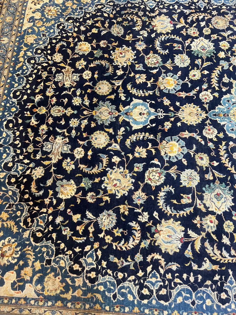 13' x 10' Ft. Authentic Vintage Persian Blue Kashan Fine Wool Area Rug - BR1226