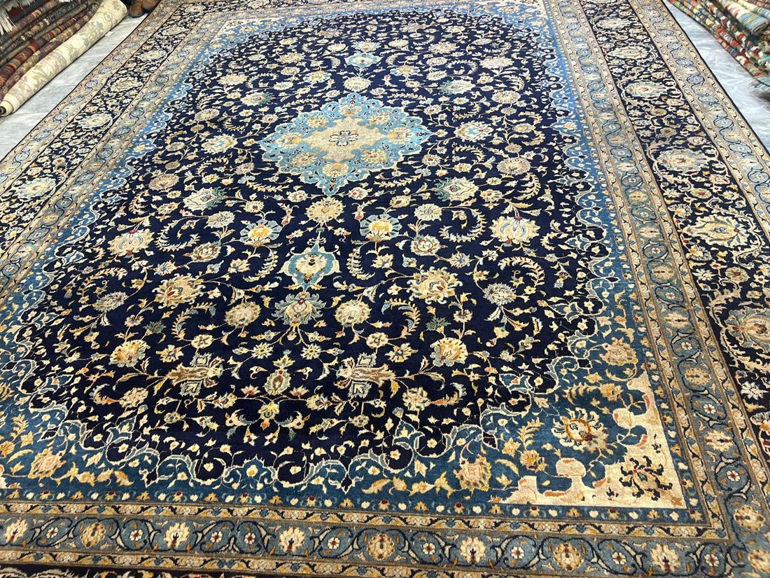 13' x 10' Ft. Authentic Vintage Persian Blue Kashan Fine Wool Area Rug - BR1226