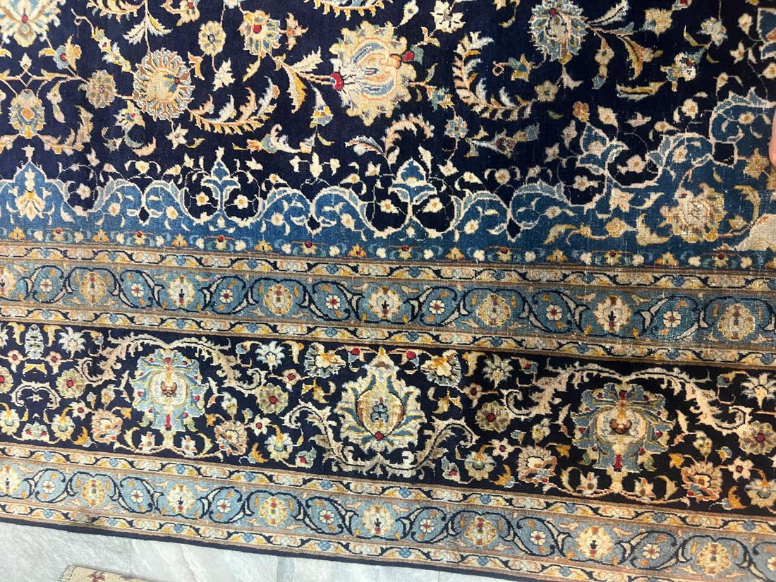 13' x 10' Ft. Authentic Vintage Persian Blue Kashan Fine Wool Area Rug - BR1226