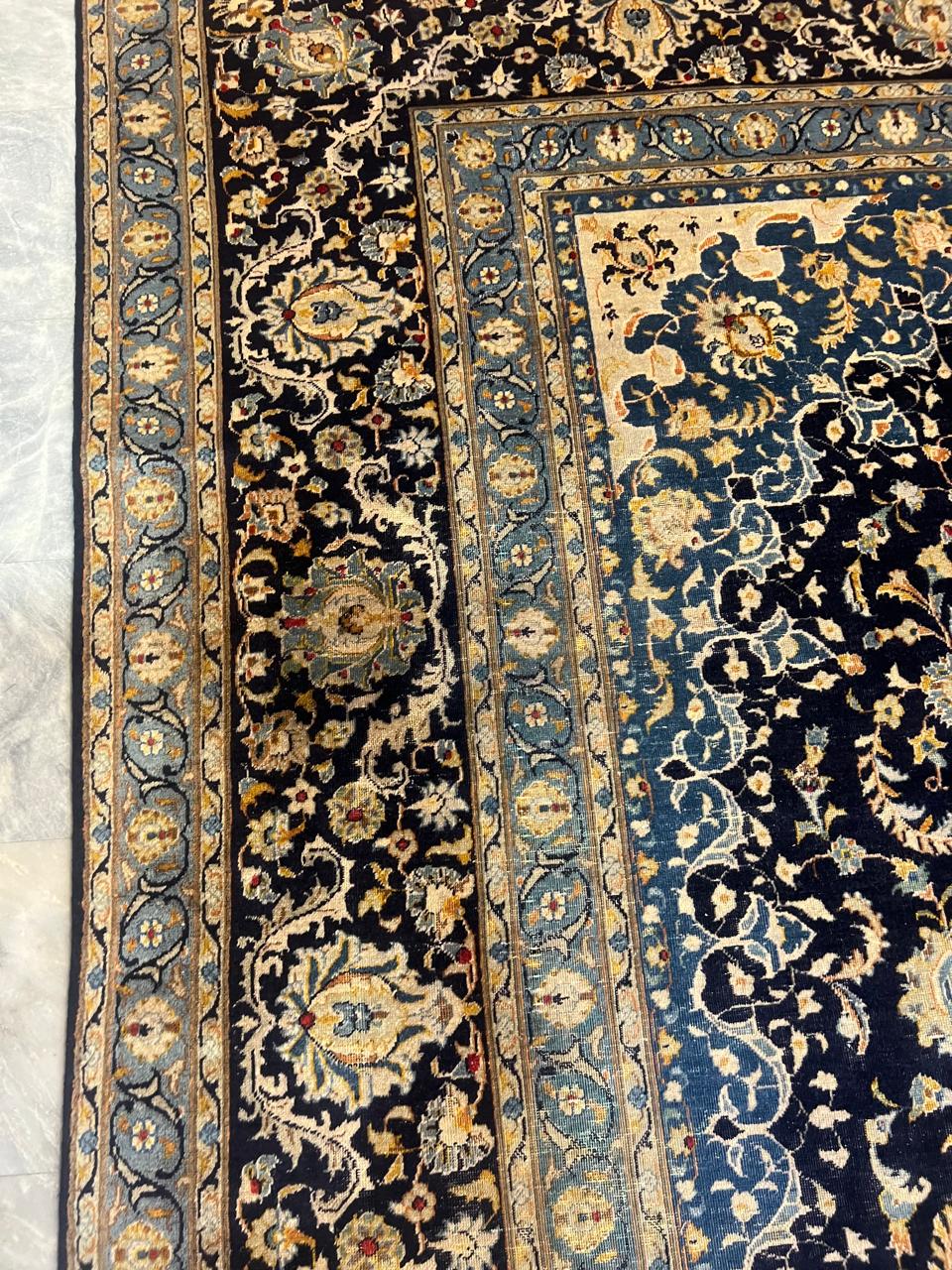 13' x 10' Ft. Authentic Vintage Persian Blue Kashan Fine Wool Area Rug - BR1226