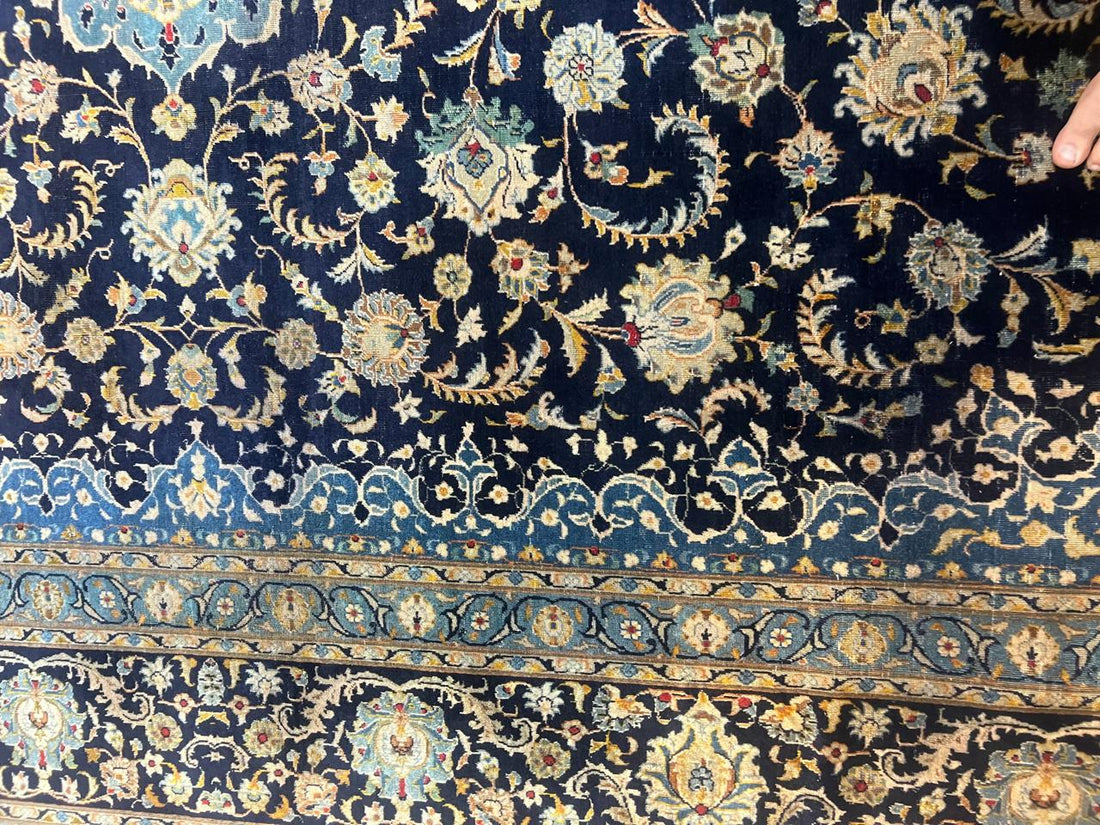 13' x 10' Ft. Authentic Vintage Persian Blue Kashan Fine Wool Area Rug - BR1226