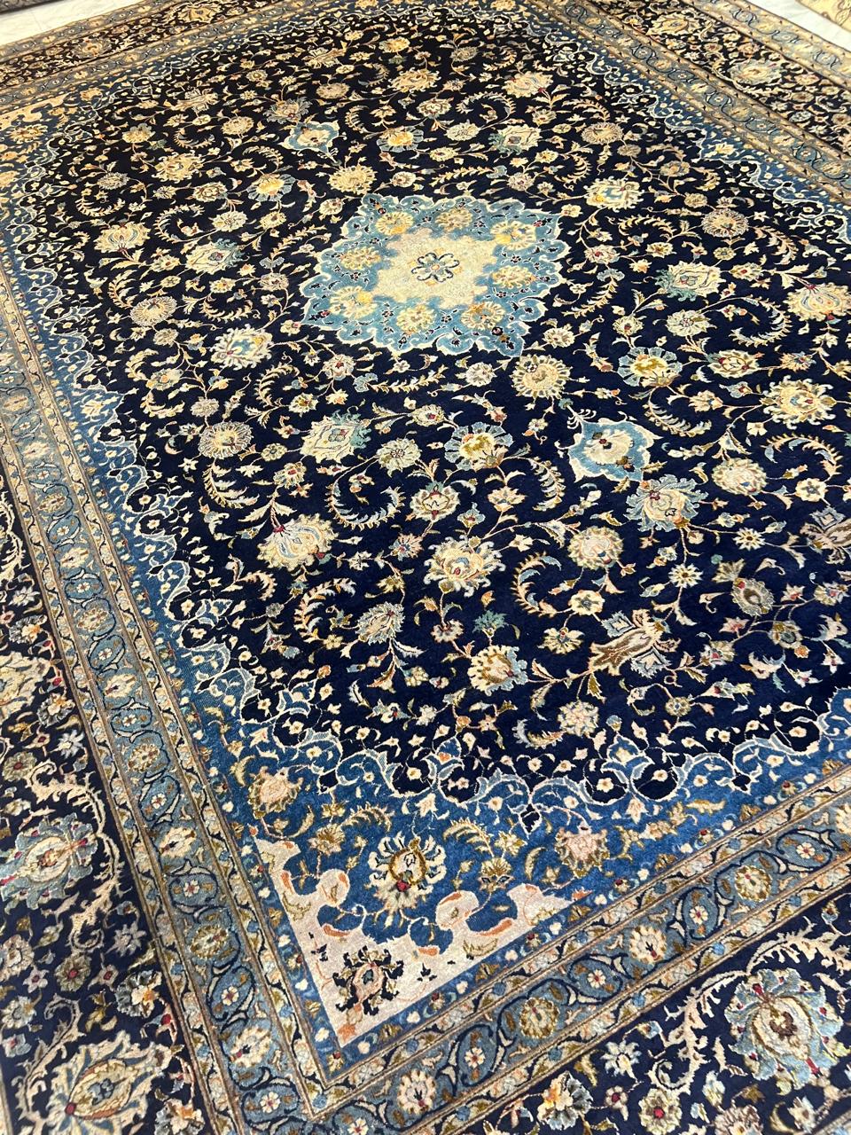 13' x 10' Ft. Authentic Vintage Persian Blue Kashan Fine Wool Area Rug - BR1226