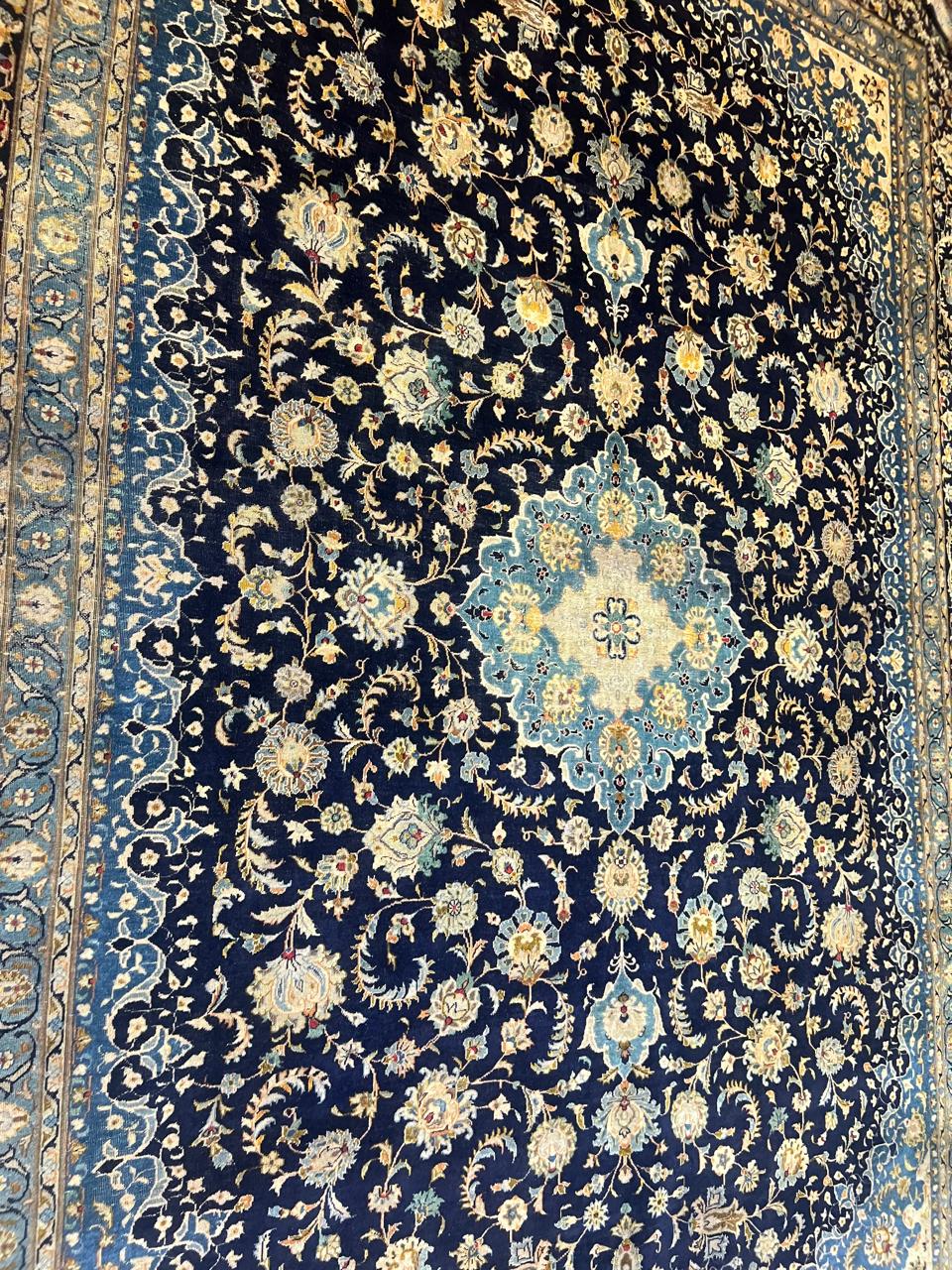 13' x 10' Ft. Authentic Vintage Persian Blue Kashan Fine Wool Area Rug - BR1226