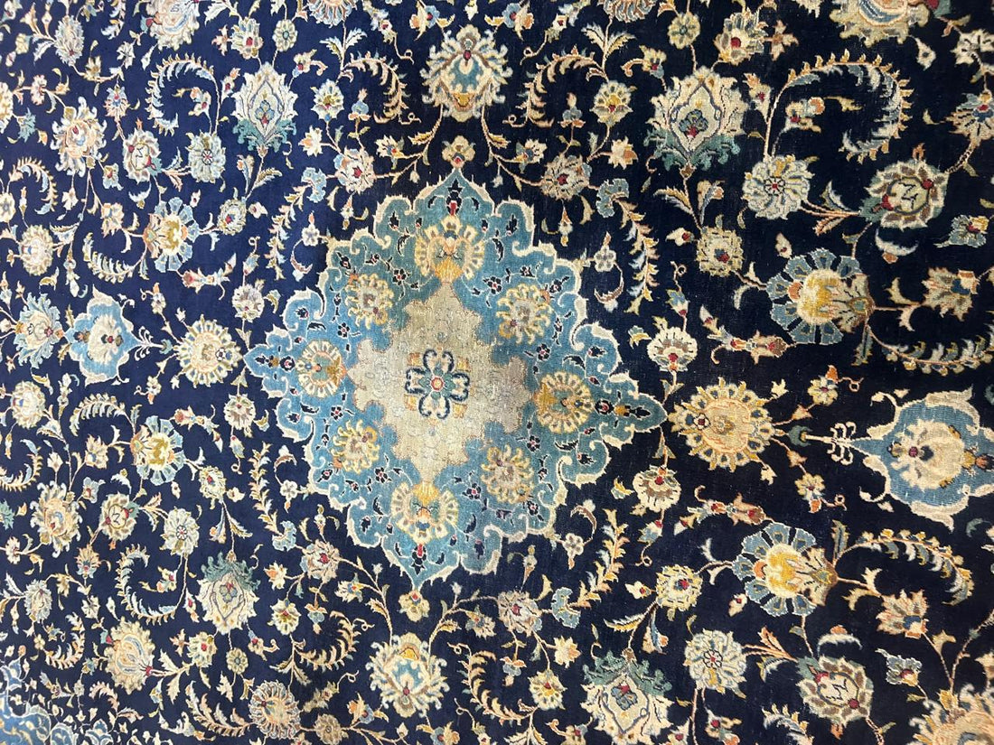 13' x 10' Ft. Authentic Vintage Persian Blue Kashan Fine Wool Area Rug - BR1226