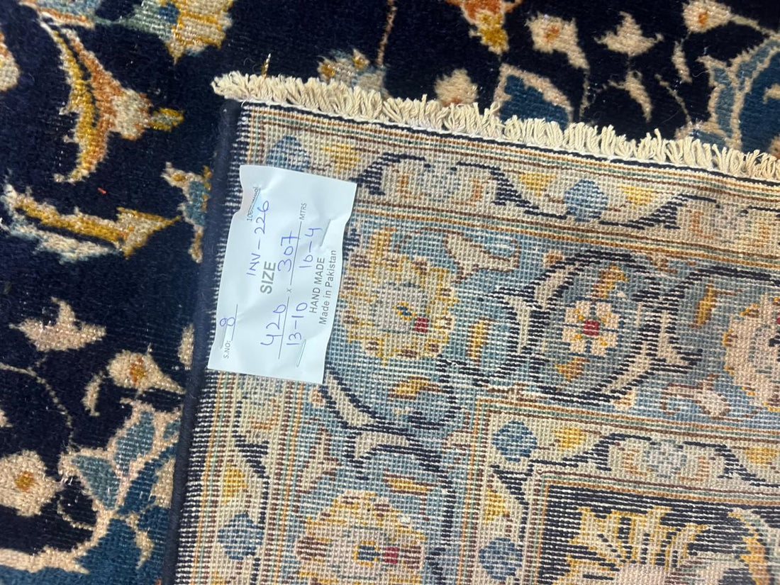 13' x 10' Ft. Authentic Vintage Persian Blue Kashan Fine Wool Area Rug - BR1226