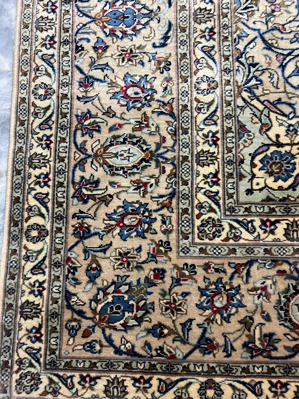 13' x 9' Ft. Authentic Vintage Persian Cream Kashan Fine Wool Area Rug - BR1236