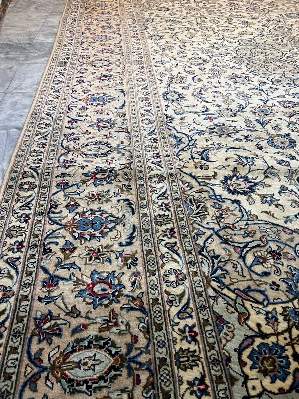 13' x 9' Ft. Authentic Vintage Persian Cream Kashan Fine Wool Area Rug - BR1236