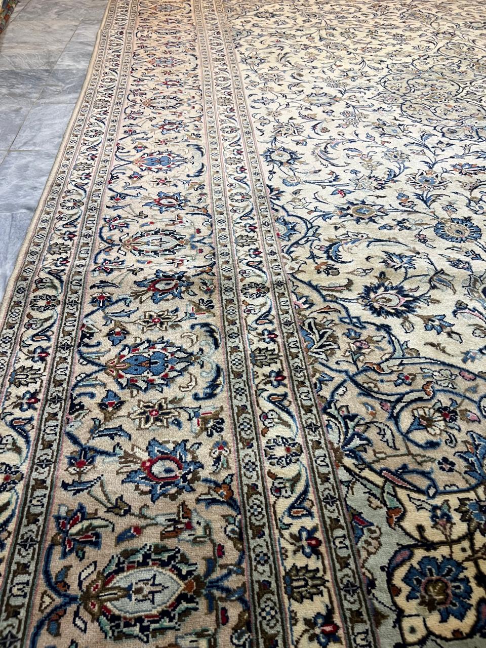 13' x 9' Ft. Authentic Vintage Persian Cream Kashan Fine Wool Area Rug - BR1236