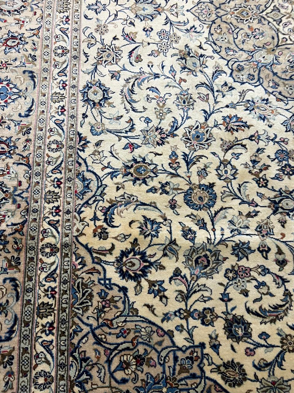 13' x 9' Ft. Authentic Vintage Persian Cream Kashan Fine Wool Area Rug - BR1236