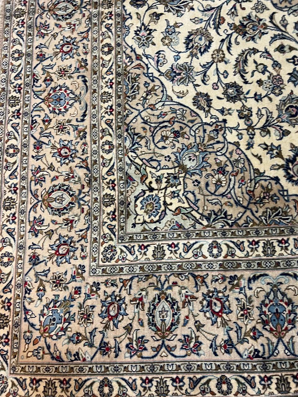 13' x 9' Ft. Authentic Vintage Persian Cream Kashan Fine Wool Area Rug - BR1236