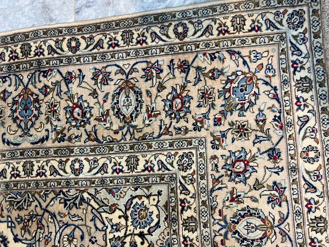 13' x 9' Ft. Authentic Vintage Persian Cream Kashan Fine Wool Area Rug - BR1236