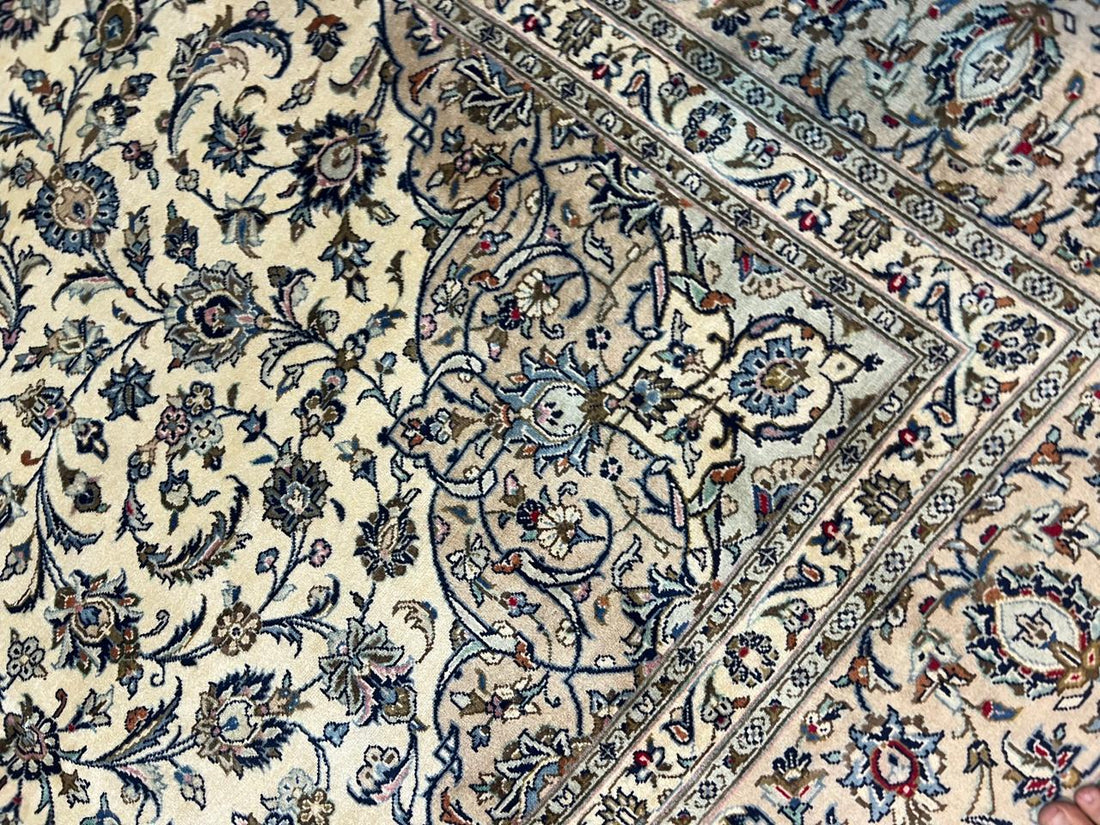 13' x 9' Ft. Authentic Vintage Persian Cream Kashan Fine Wool Area Rug - BR1236