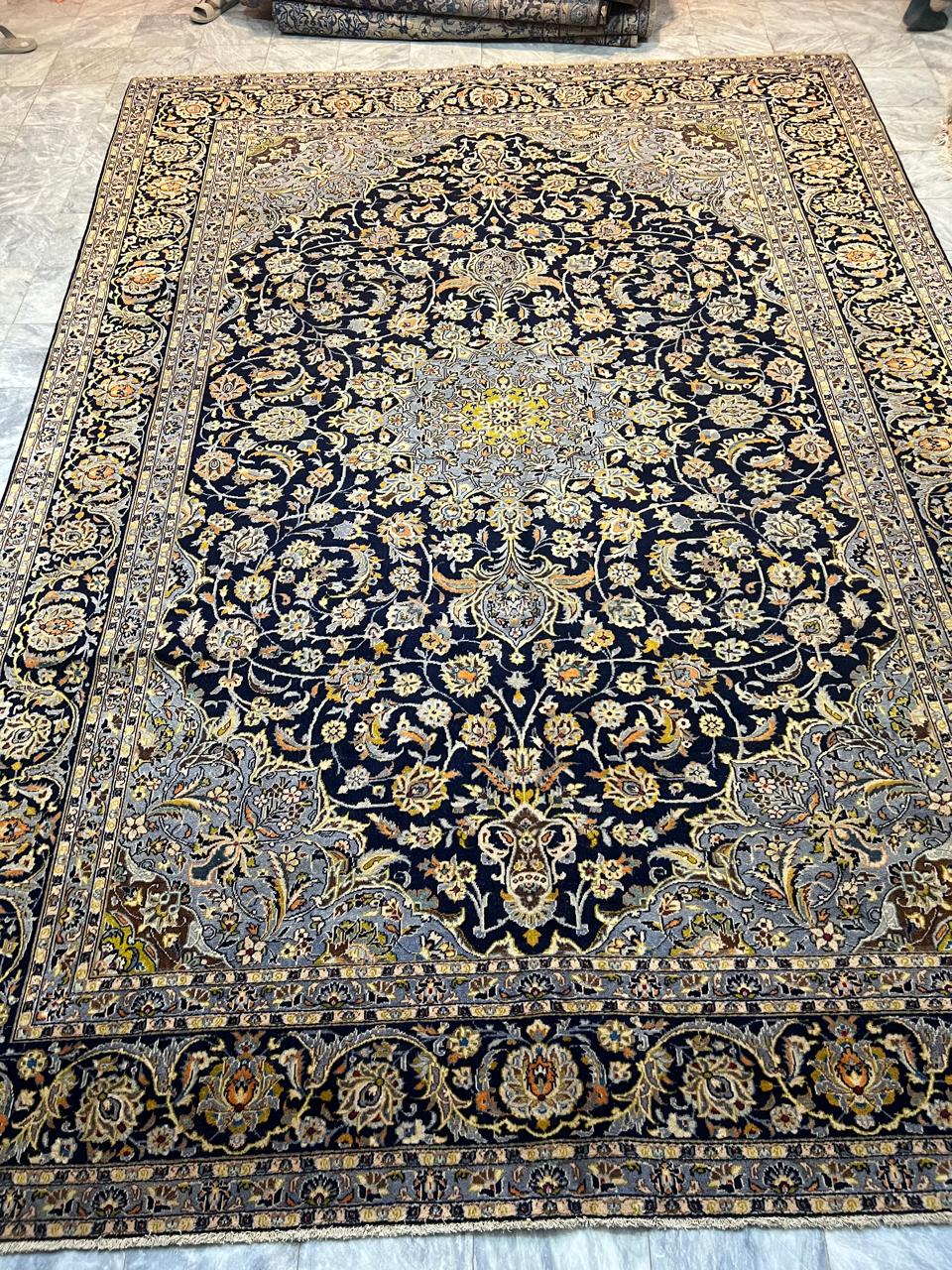 14' x 10' Ft. Authentic Vintage Persian Blue Kashan Fine Wool Area Rug - BR1231