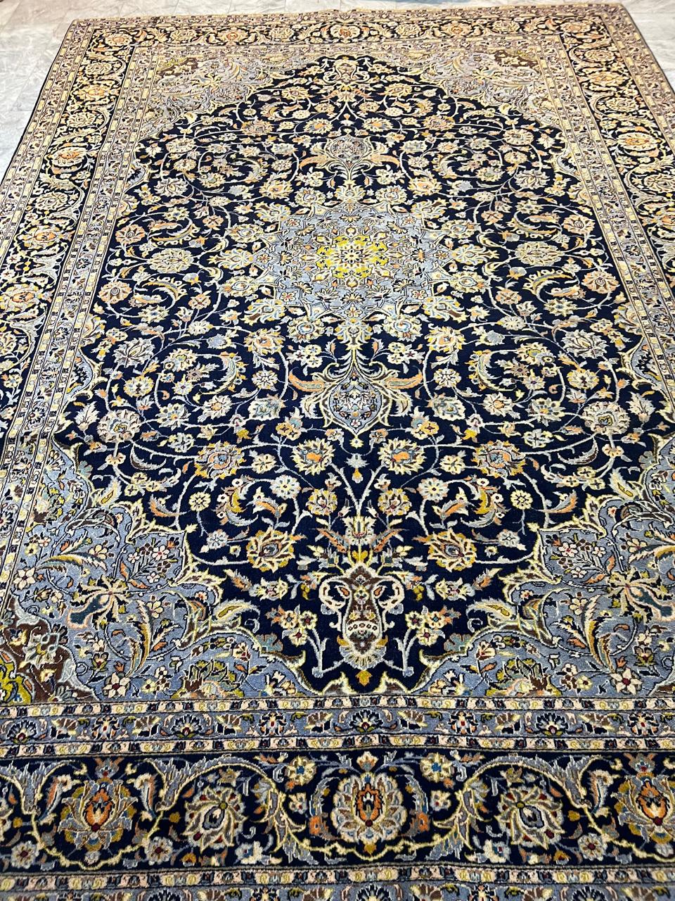 14' x 10' Ft. Authentic Vintage Persian Blue Kashan Fine Wool Area Rug - BR1231