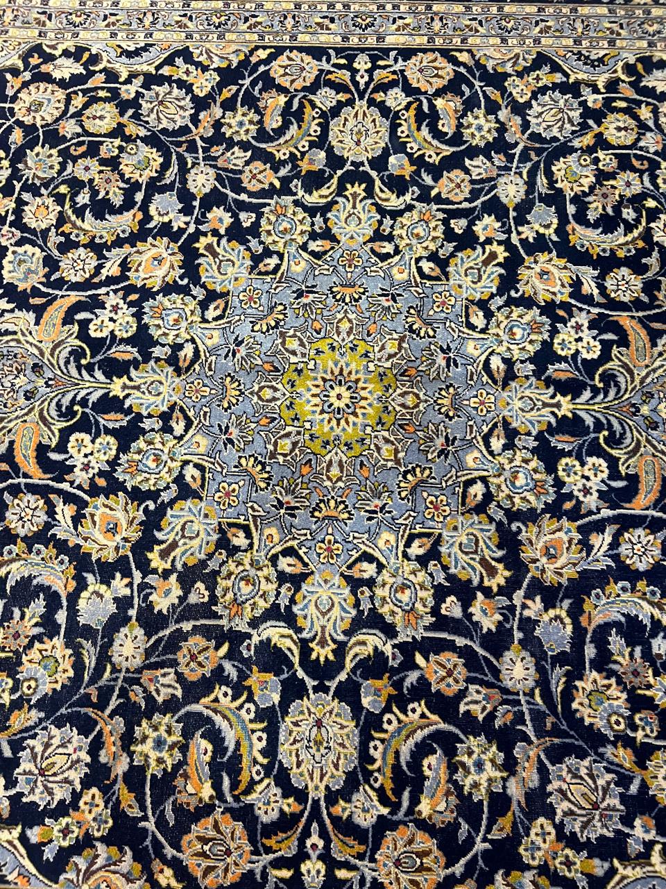 14' x 10' Ft. Authentic Vintage Persian Blue Kashan Fine Wool Area Rug - BR1231