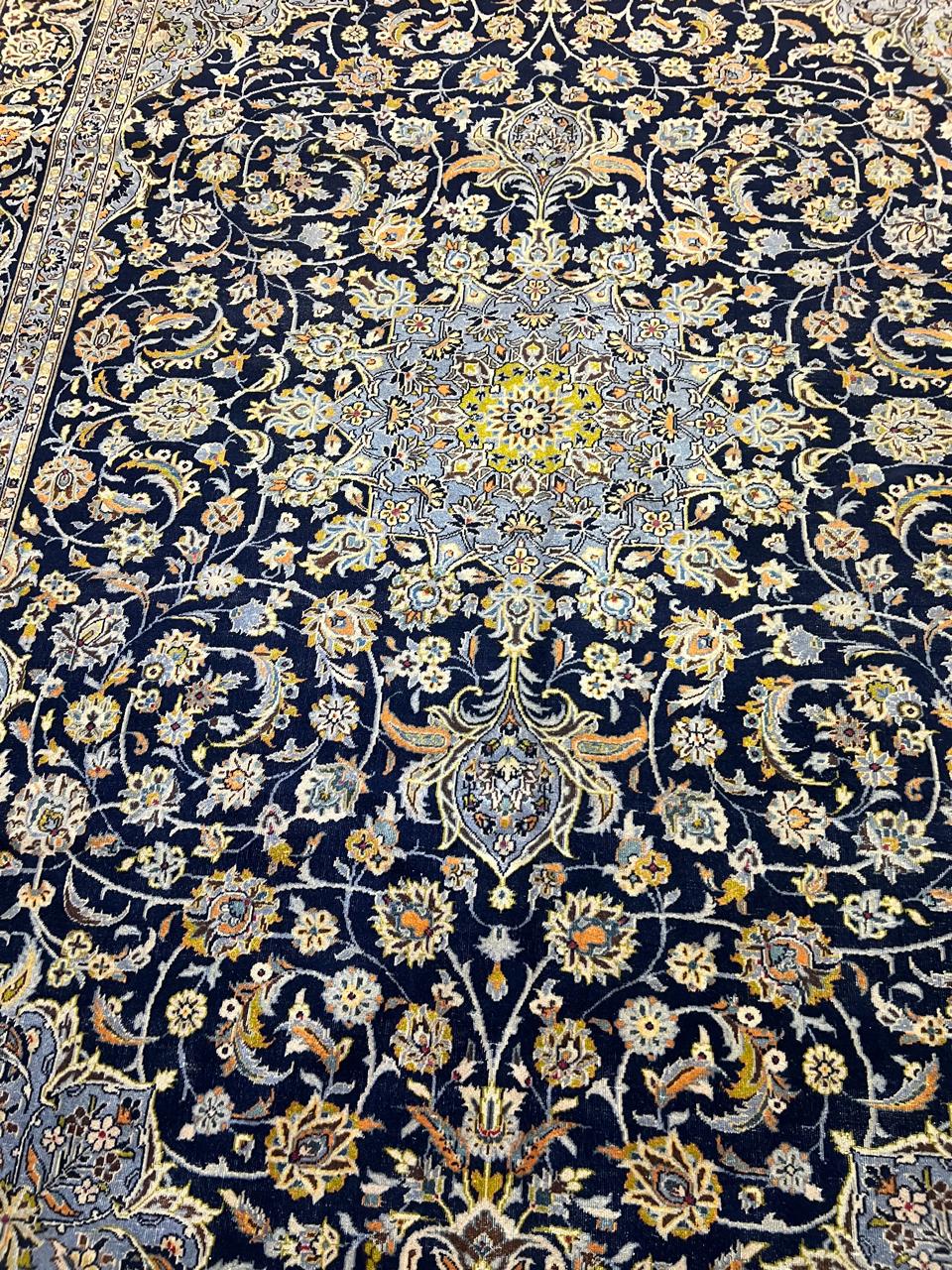 14' x 10' Ft. Authentic Vintage Persian Blue Kashan Fine Wool Area Rug - BR1231