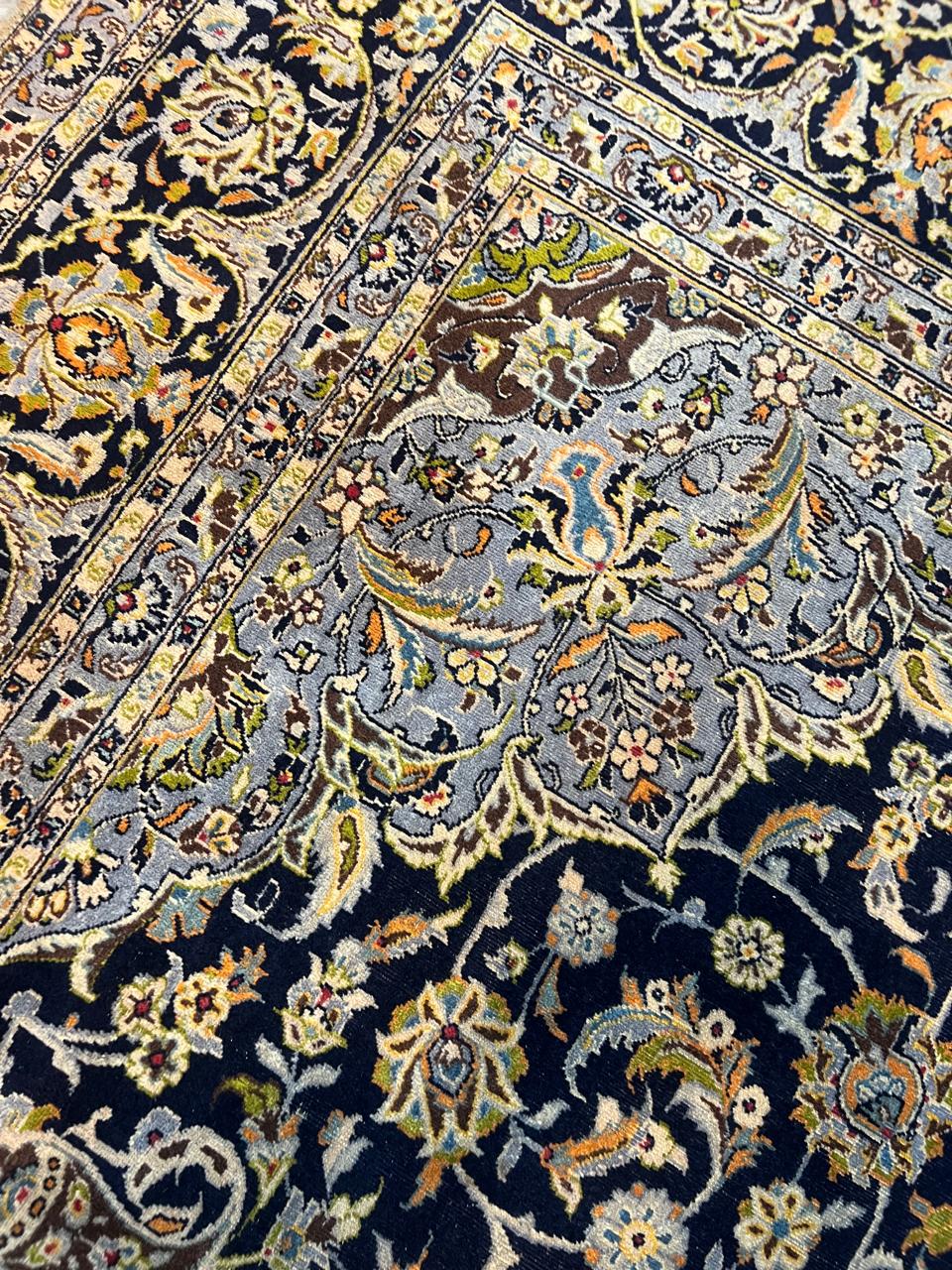 14' x 10' Ft. Authentic Vintage Persian Blue Kashan Fine Wool Area Rug - BR1231