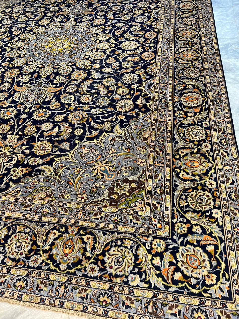 14' x 10' Ft. Authentic Vintage Persian Blue Kashan Fine Wool Area Rug - BR1231